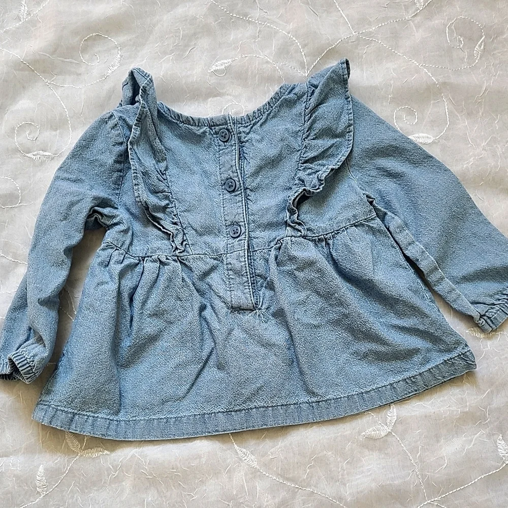 Carter's Denim Style Long Sleeve Top Blue Girls 12 Months Ruffle Details Blouse